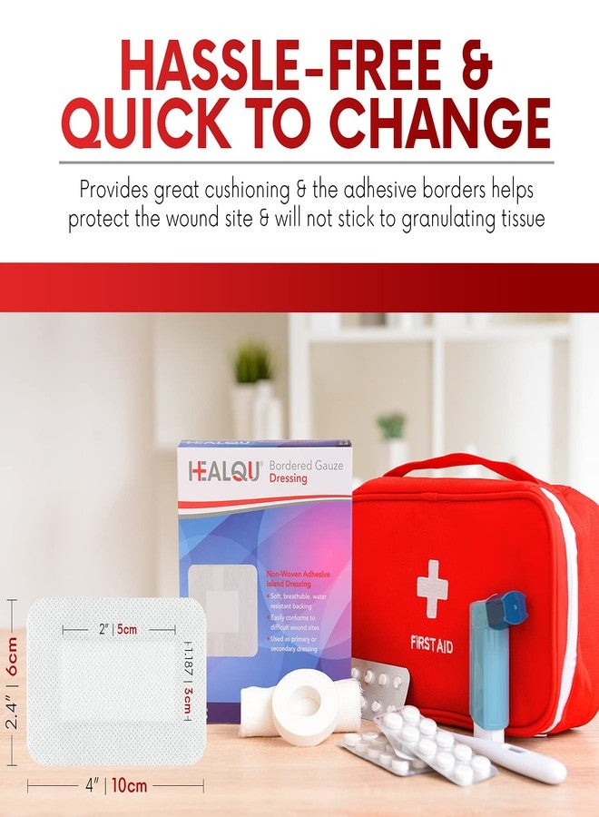 هيلكو ضمادات شاش معقمة من HEALQU - 50 ضمادة، 2.4 بوصة × 4 بوصة، مغلفة بشكل فردي، مع طبقة خلفية غير منسوجة مقاومة للماء - ضمادات جروح ناعمة وجيدة التهوية للإسعافات الأولية والطبية - Image 2